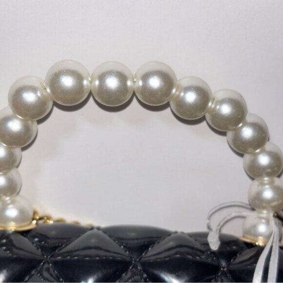 Deluxity Black Quilted Women's Bag Purse Mini Jelly PVC Pearl Handle Chain - Picture 5 of 10